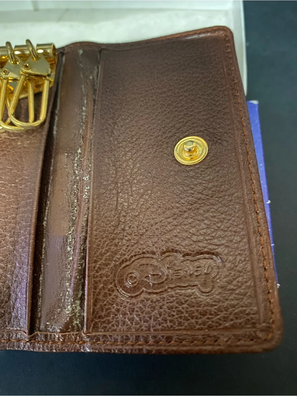 Disney Brown Pebble Leather Key & Card Holder with Mickey Outline